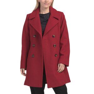 ANNE KLEIN Red Wool Blend Classic Double Breasted Coat